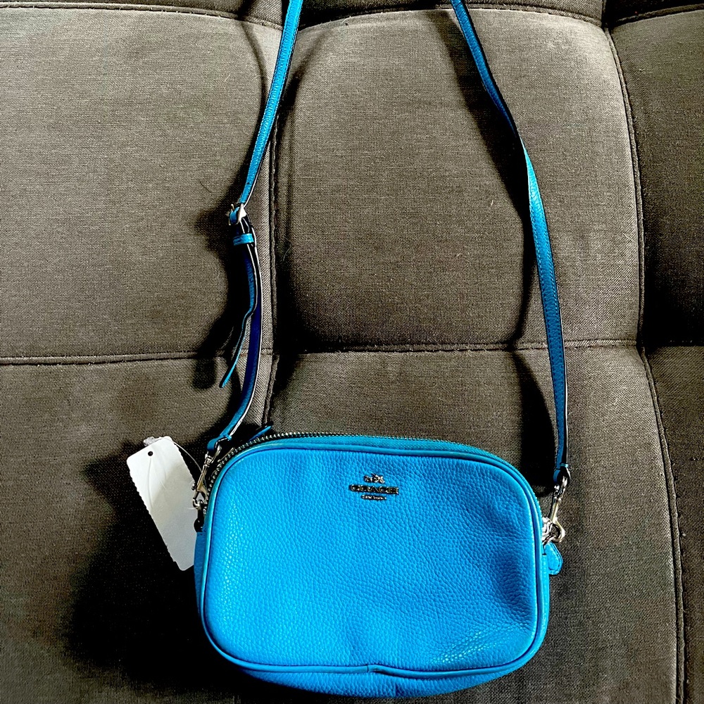Coach Turquoise Pebbled Leather Sadie Crossbody Bag!